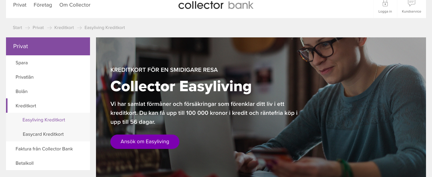 Vad har Collector easyliving ränta på sina kreditkort?