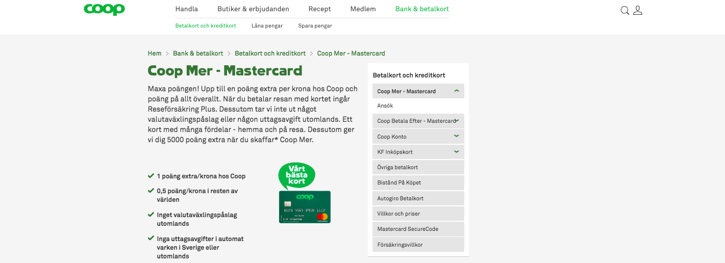 Hur mycket kostar Coop kreditkort uttag i Sverige?