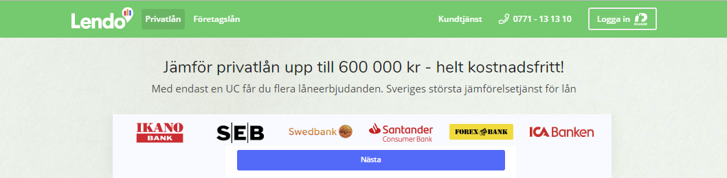 Lendo privatlån - låna upp till 600 000 kr med endast en UC kreditupplysning!