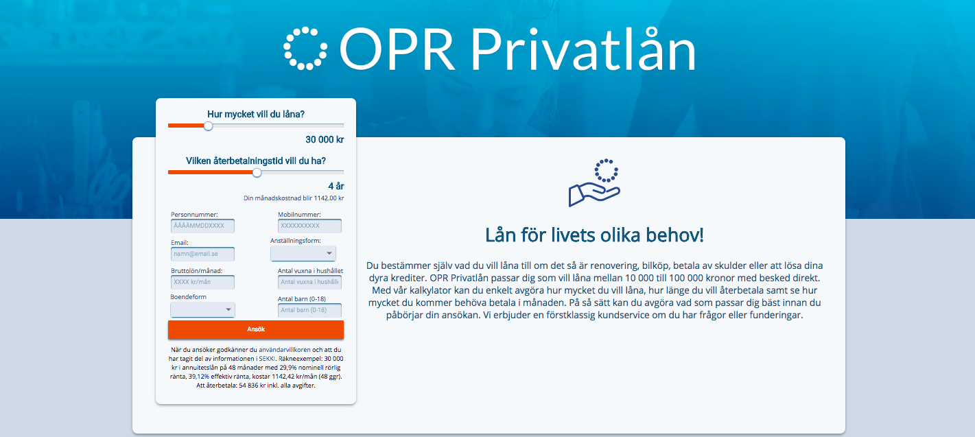 OPR Privatlån kan man enkelt komma i kontakt med och de strävar efter att vara så tillmötesgående som möjligt!