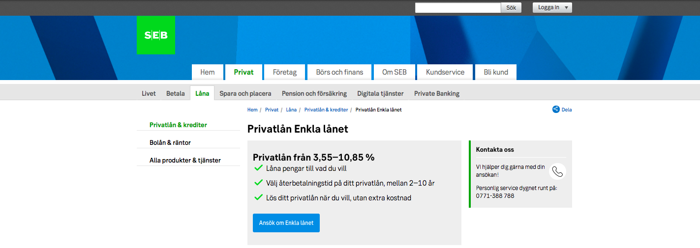 Använder SEB privatlån uc vid sina kreditupplysningar?