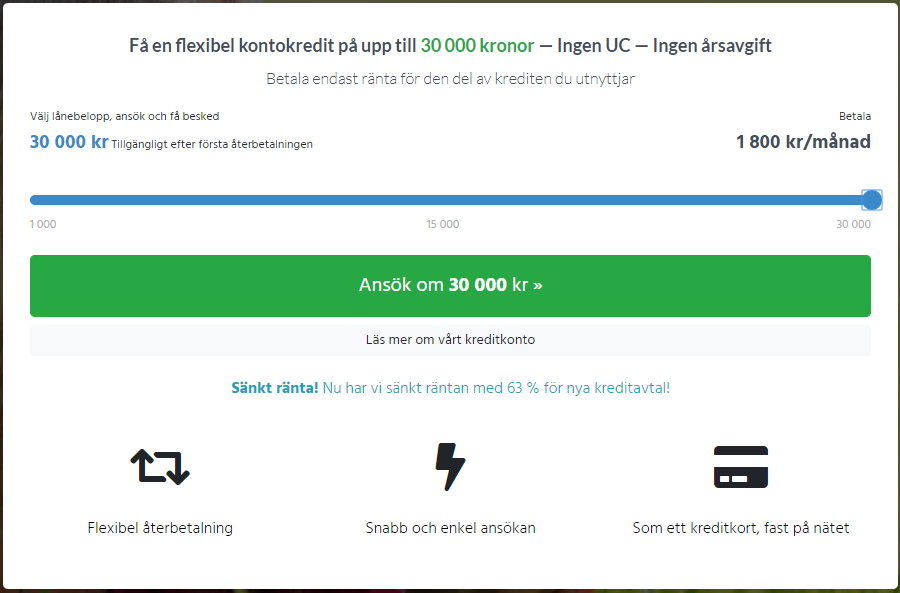 Smspengar kredit - flexibel kontokredit på upp till 30 000 kr utan uc kontroll!