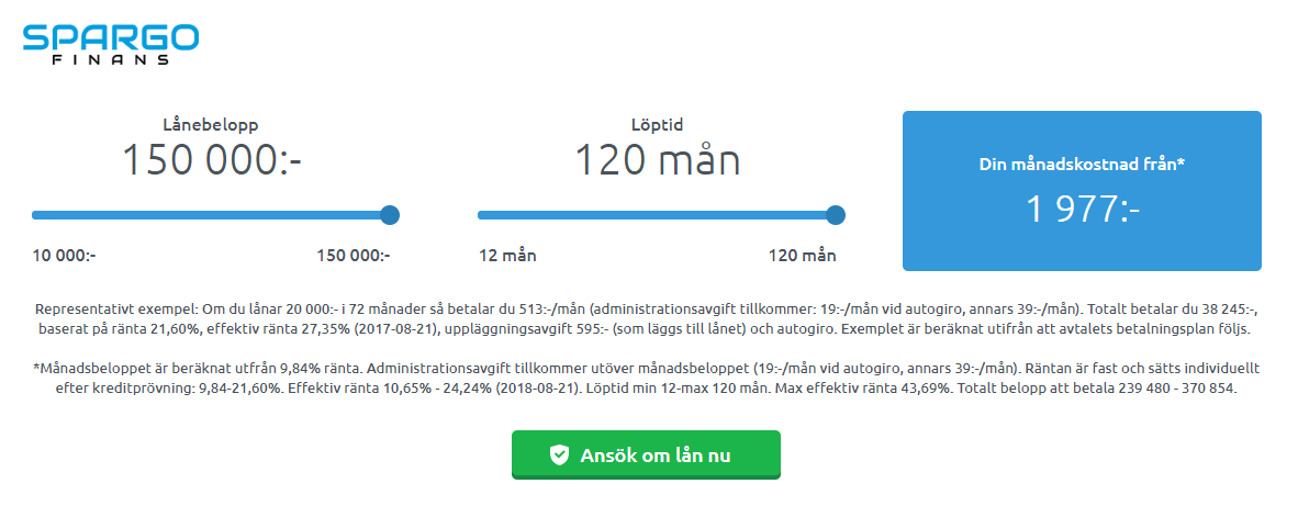 Spargo Finans lån - låna upp till 150 000 kr snabbt till låg ränta - få besked direkt!