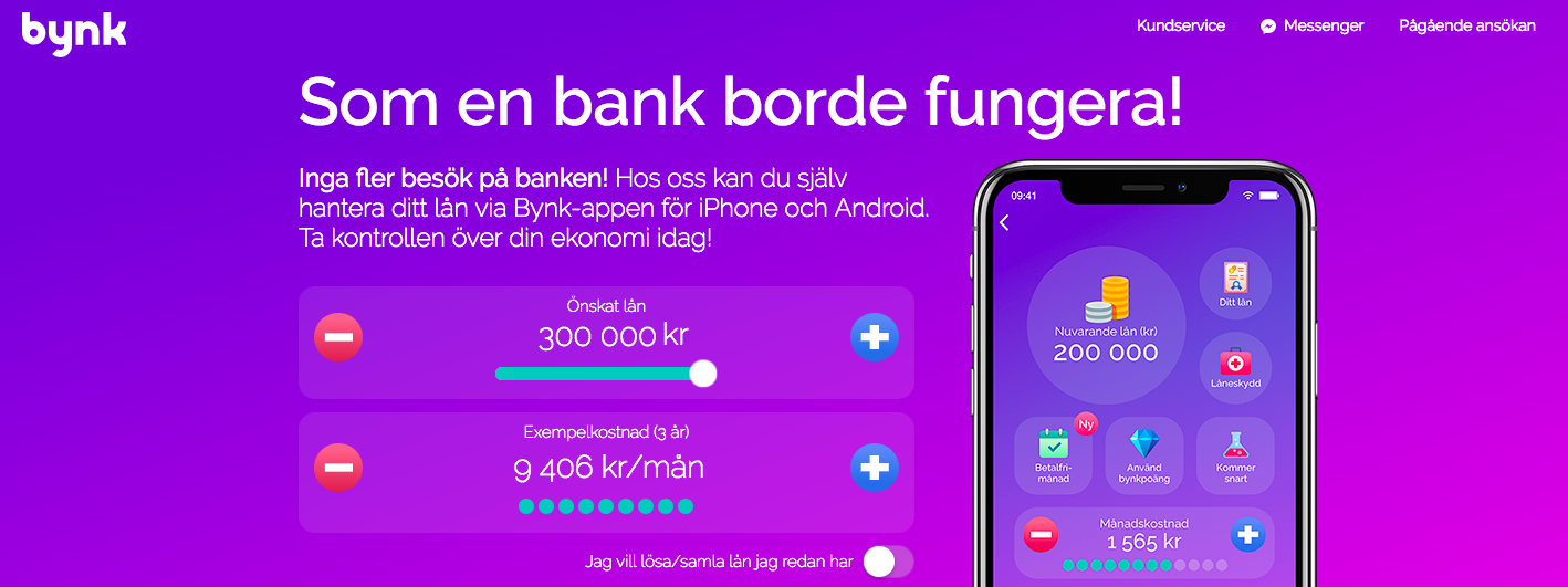 Bynk erbjuder lån i en fräsch förpackning i form av en snygg app!