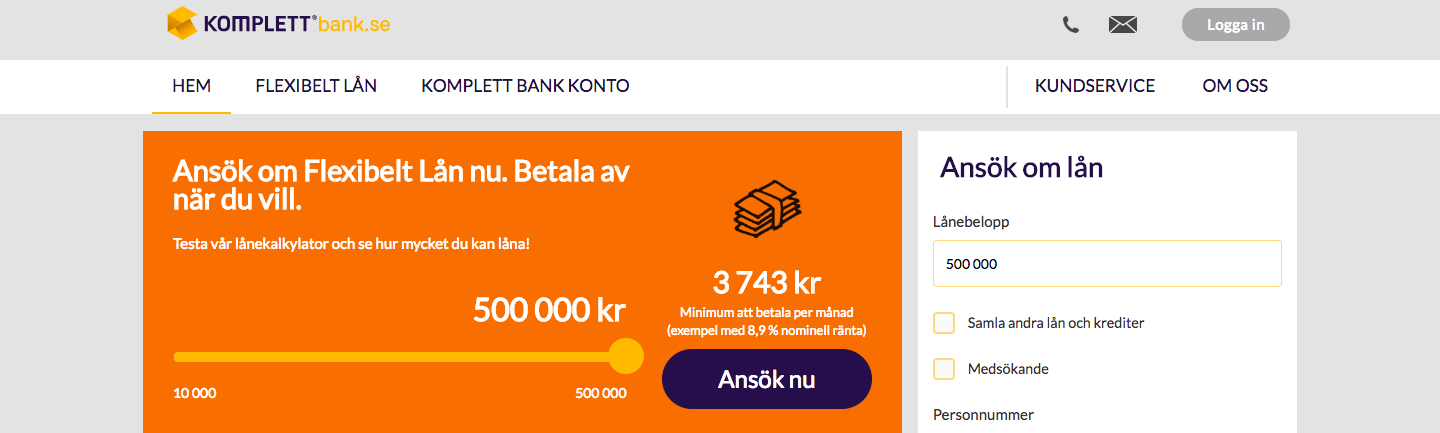 Komplett Bank lån med snabbt svar och pengar in på kontot samma dag!