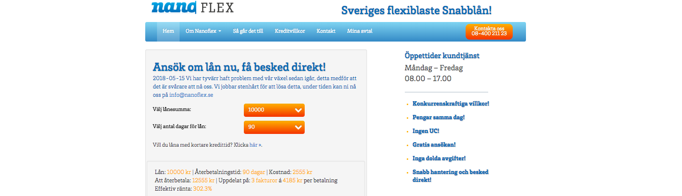 Nanoflex sköter utbetalning av lån snabbt och i många fall redan samma dag!